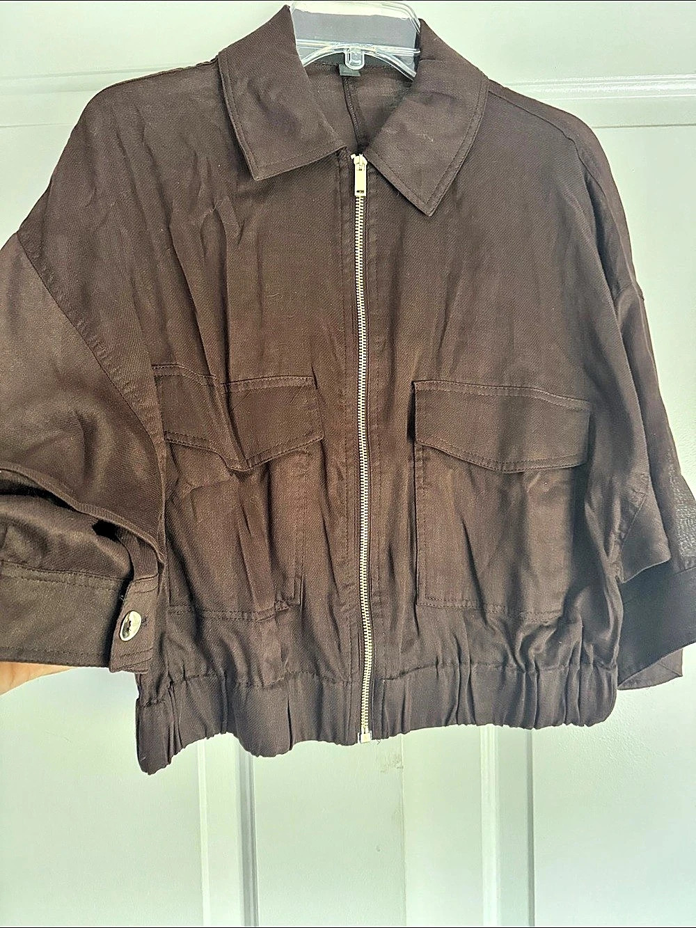 🔥 TRENDING ZARA NWOT Chocolate Brown Bomber Jacket